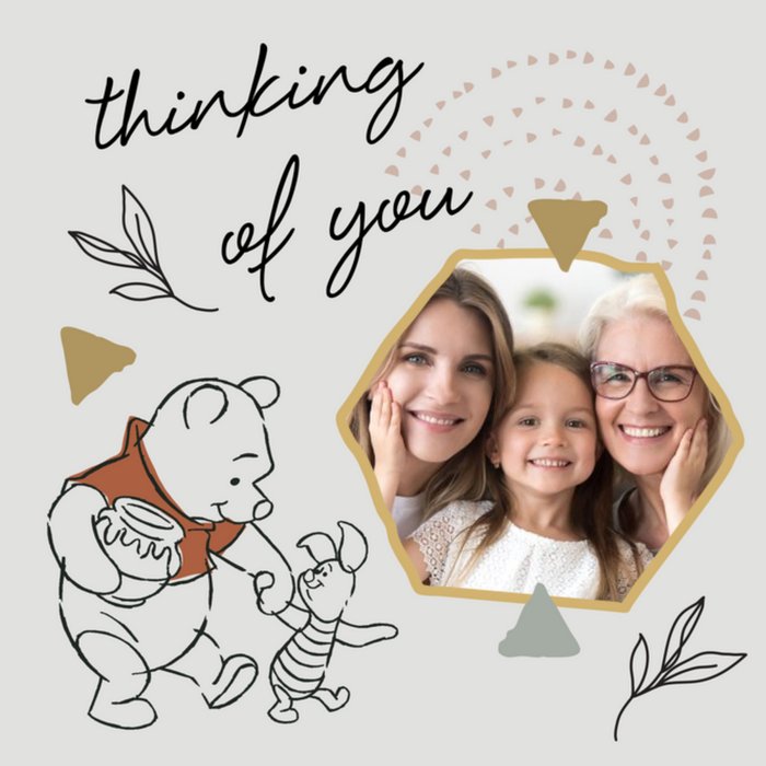 Winnie The Pooh and Piglet Illustration Thinking of You Photo Upload Card