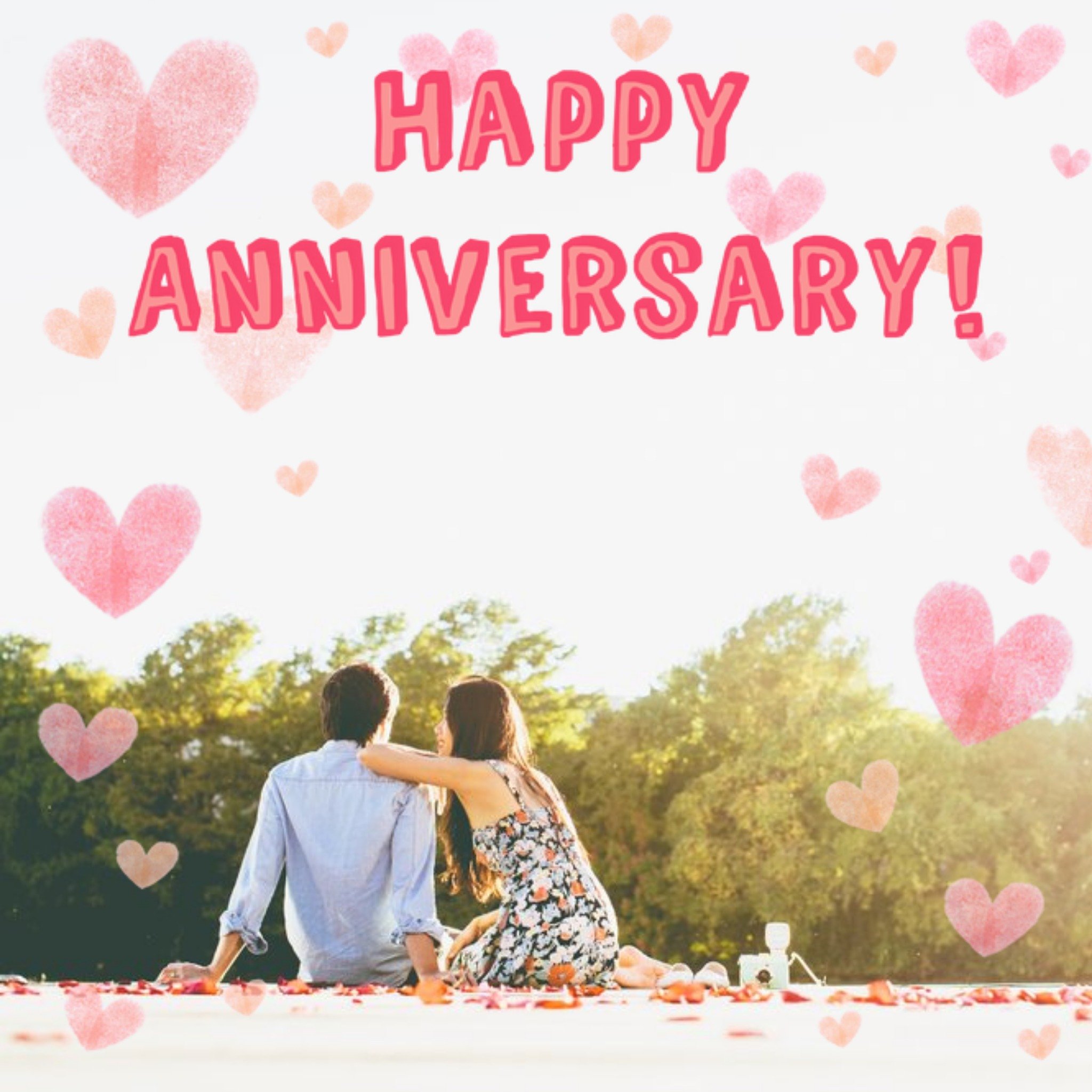 Watercolour Hearts Happy Anniversary Photo Card, Square