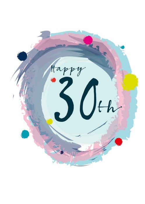 Modern Watercolour Paint Effect Happy 30th Birthday Card