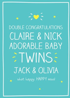 New baby twins congratulations card