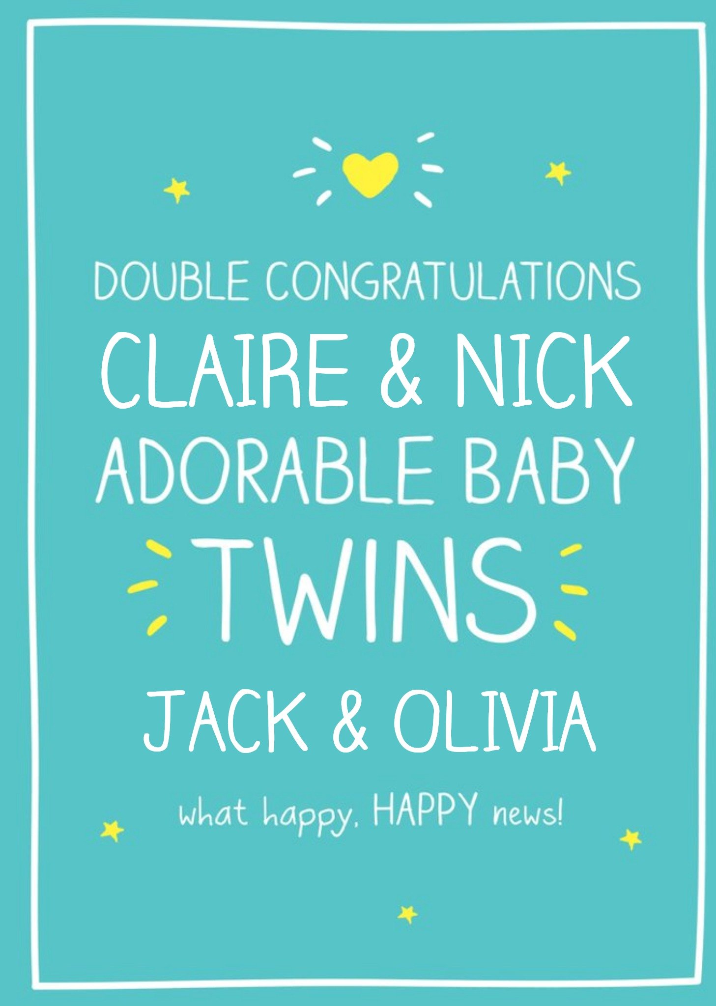 Happy Jackson New Baby Twins Congratulations Card, Large
