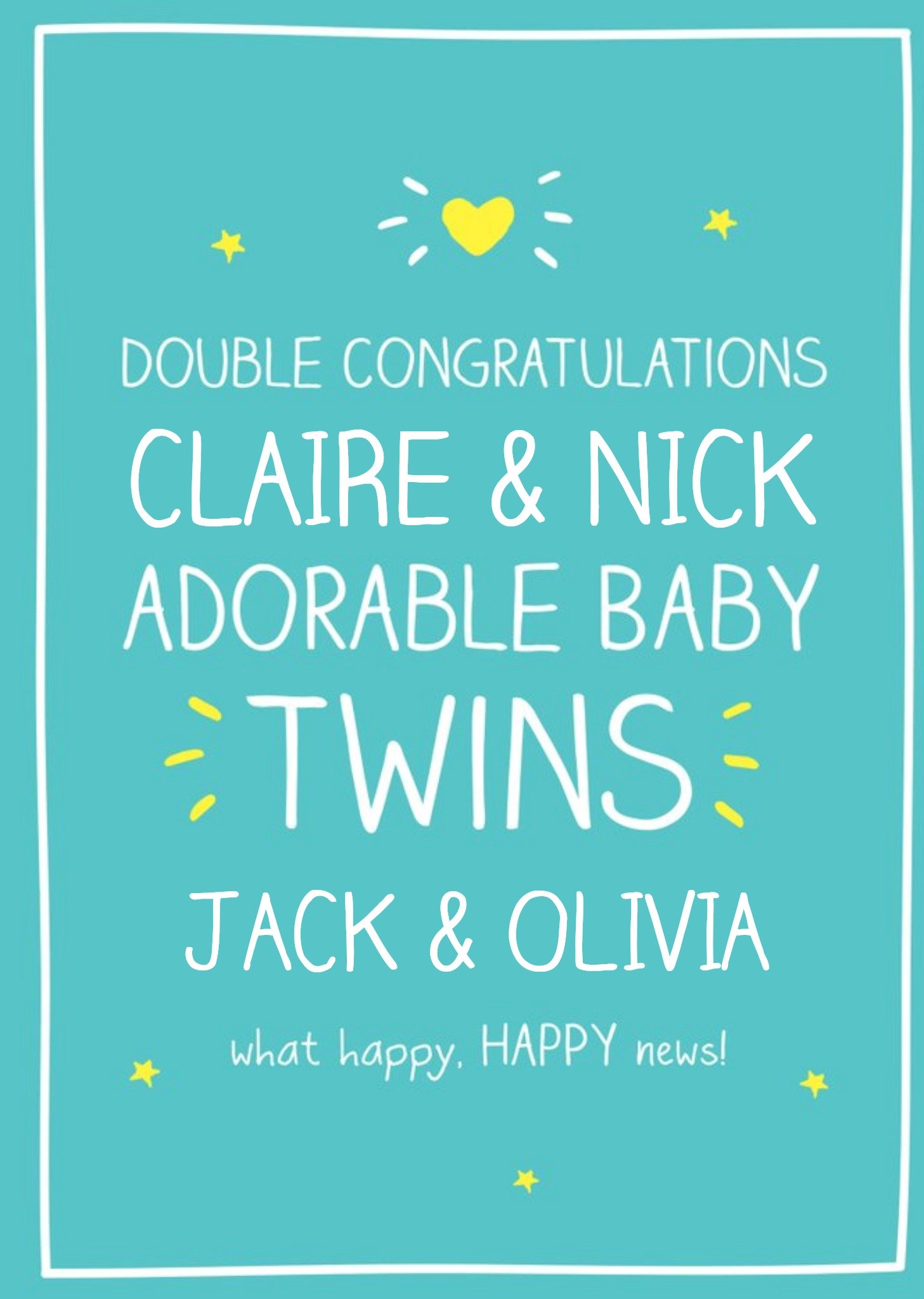 Happy Jackson New Baby Twins Congratulations Card