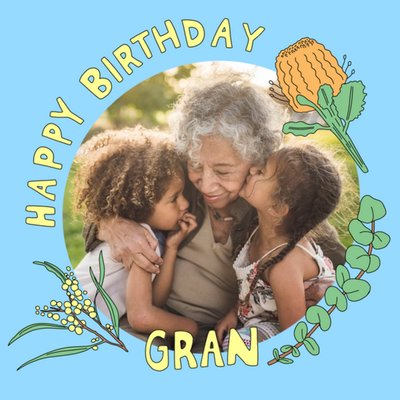 Aleisha Earp Blue Floral Photo Frame Gran Birthday Card