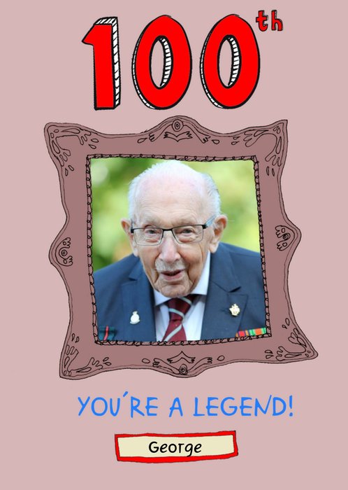 Photo Upload Illustrated Frame 100th Birthday Card