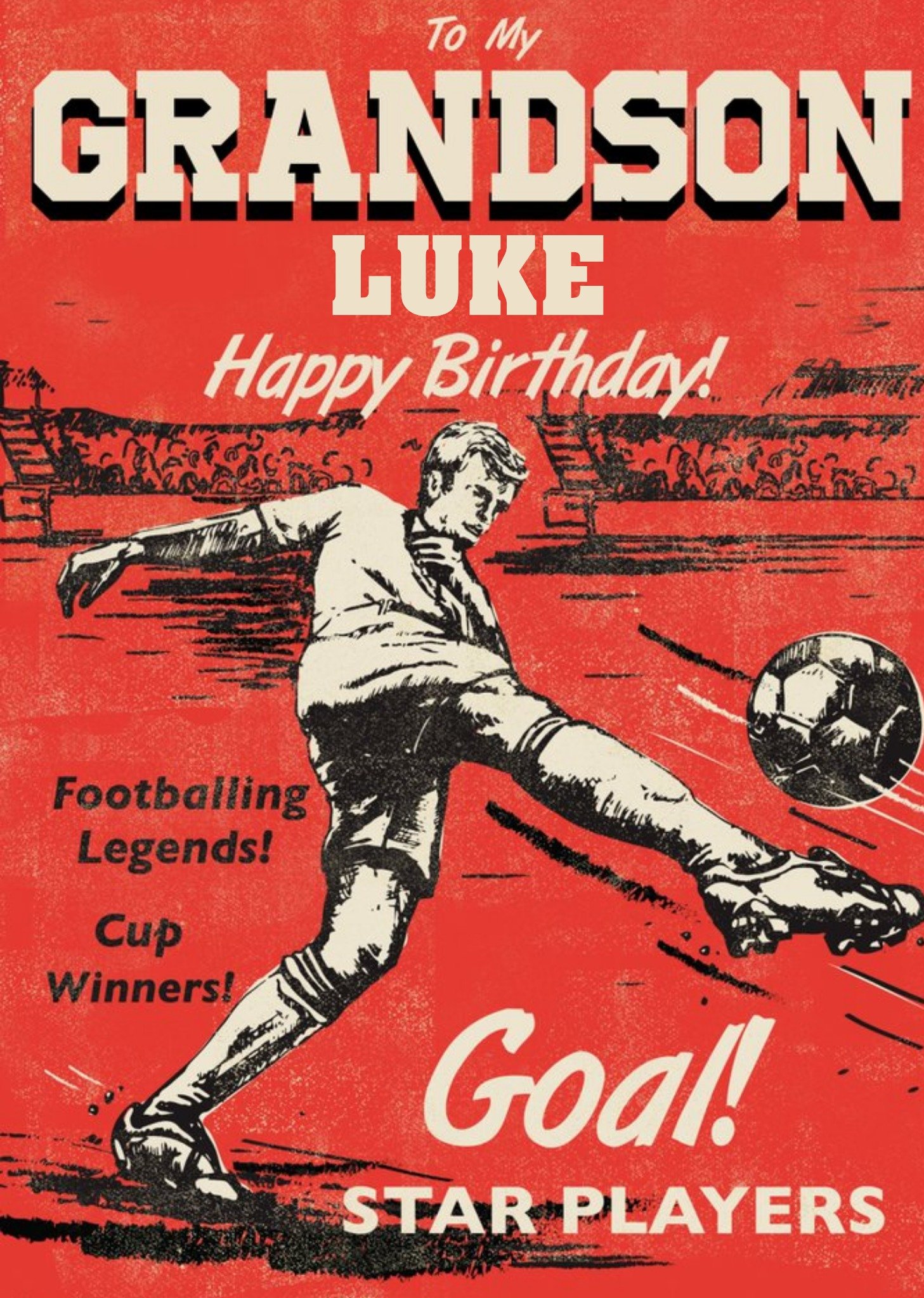 Moonpig Football Illustration Customisable Grandson Birthday Card, Large