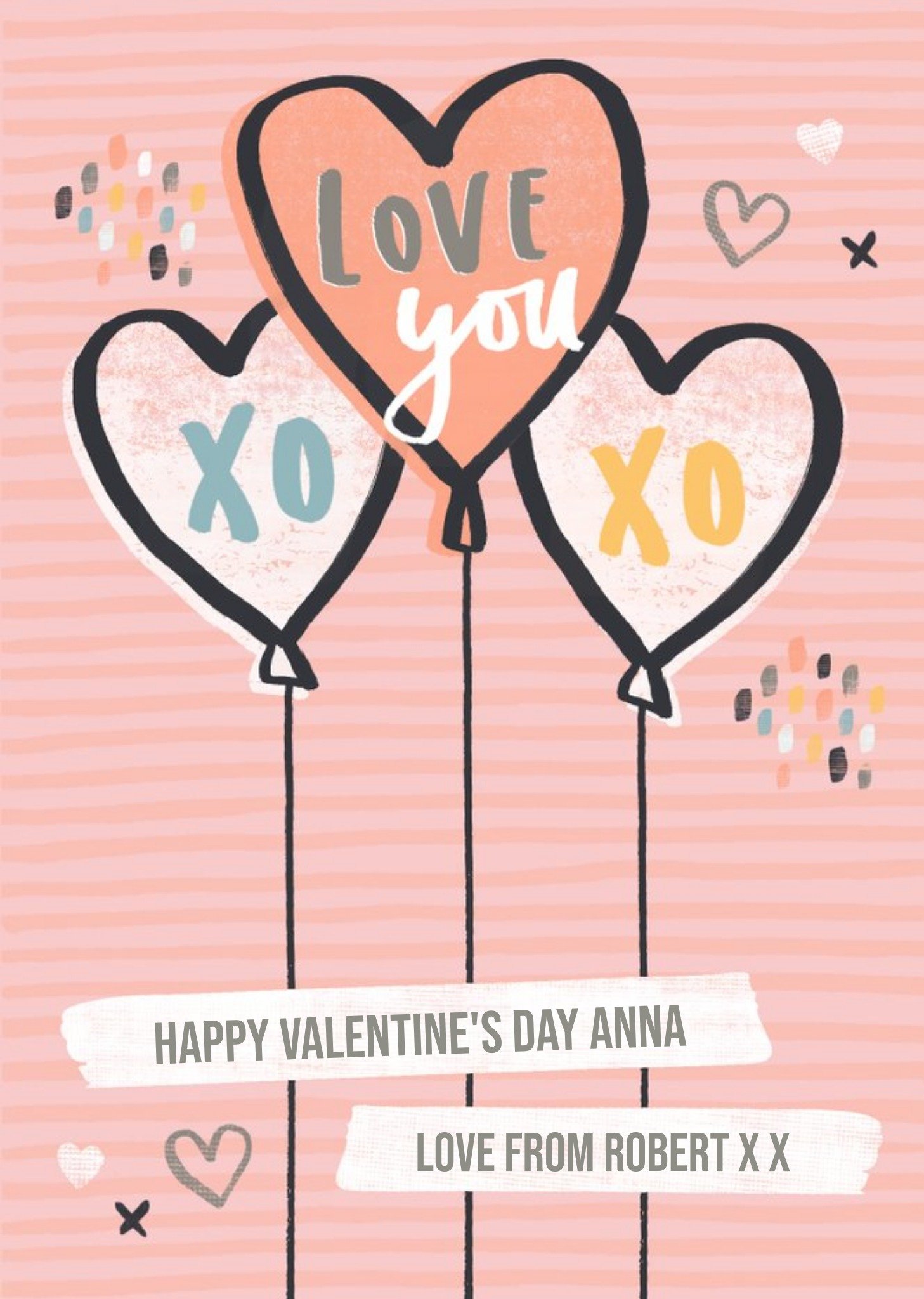 Moonpig Xo Heart Balloons Personalised Happy Valentine's Day Card For Girlfriend, Large