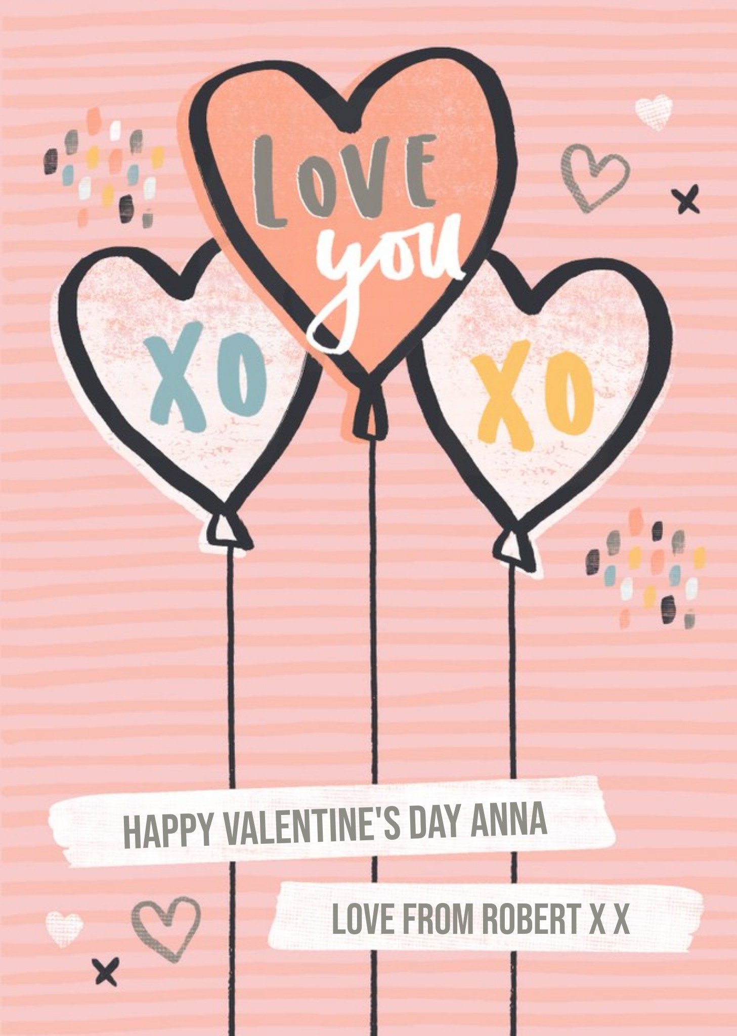 Xo Heart Balloons Personalised Happy Valentine's Day Card For Girlfriend Ecard