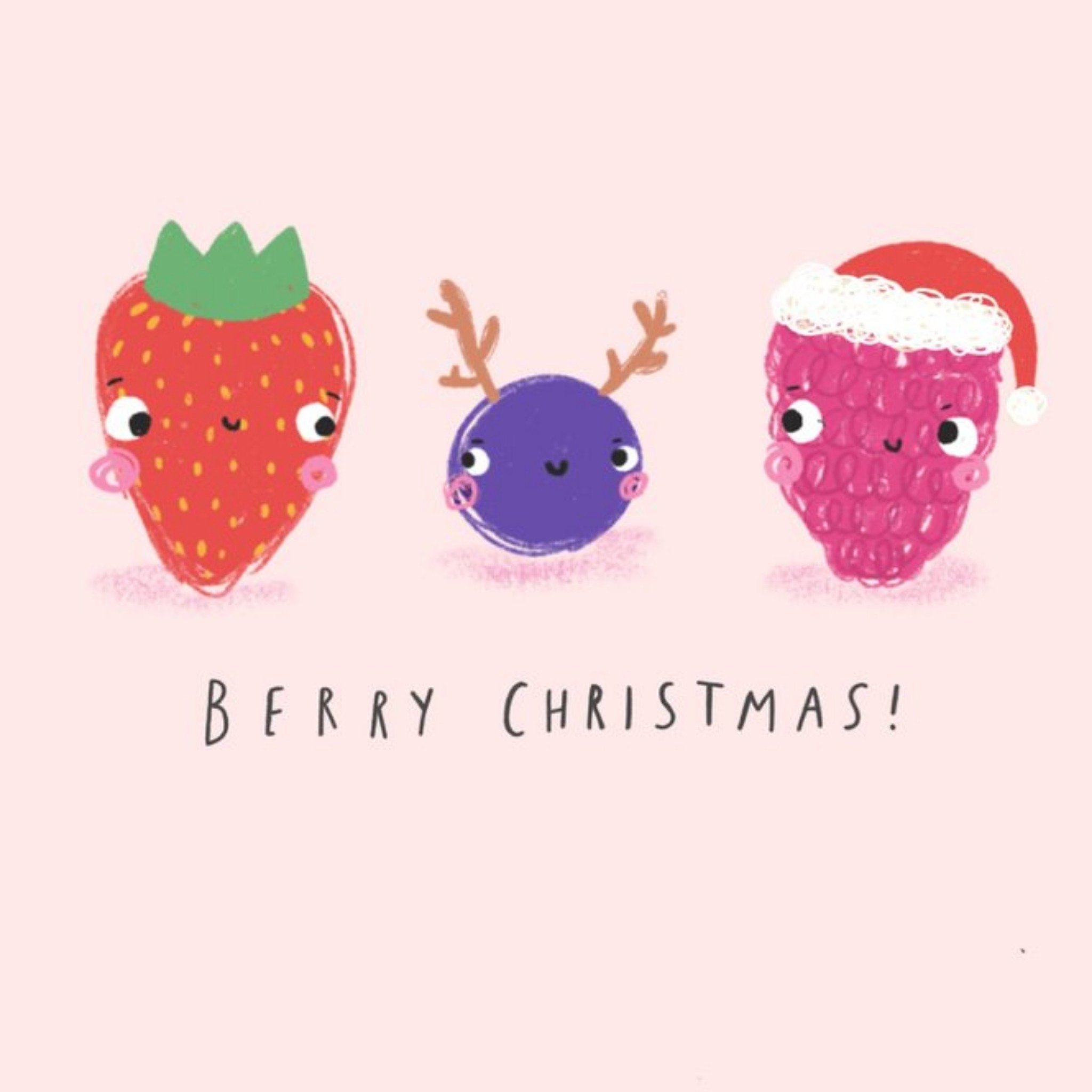 Berry Christmas Cute Pun Illustration Card, Square