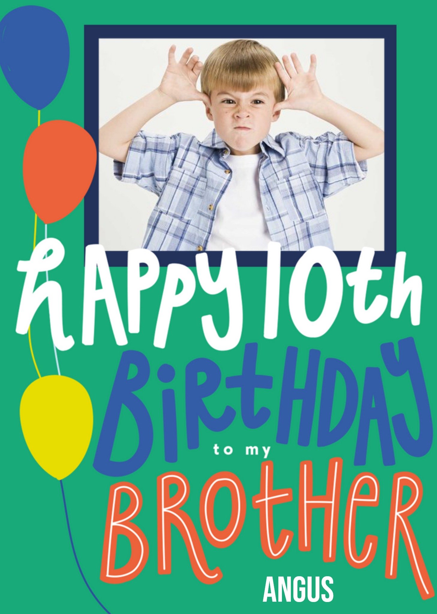 Moonpig Colourful And Fun Typography Brother's Tenth Photo Upload Birthday Card, Large