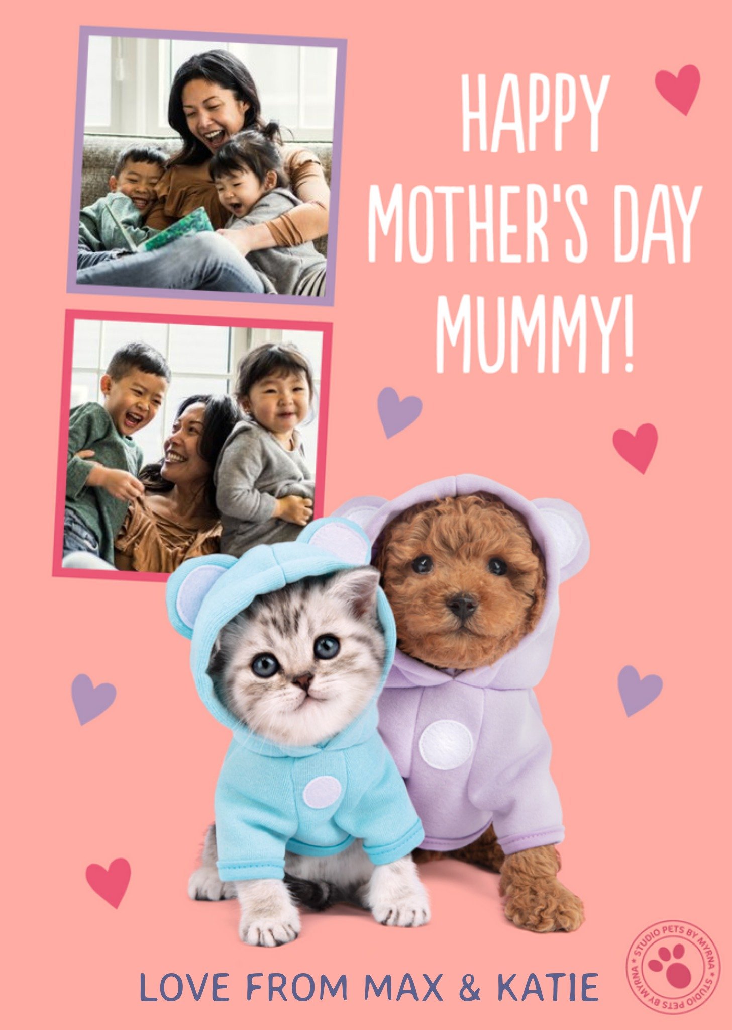 Moonpig Studio Pets Happy Mother's Day Kitten And Puppy Photo Upload Card Ecard