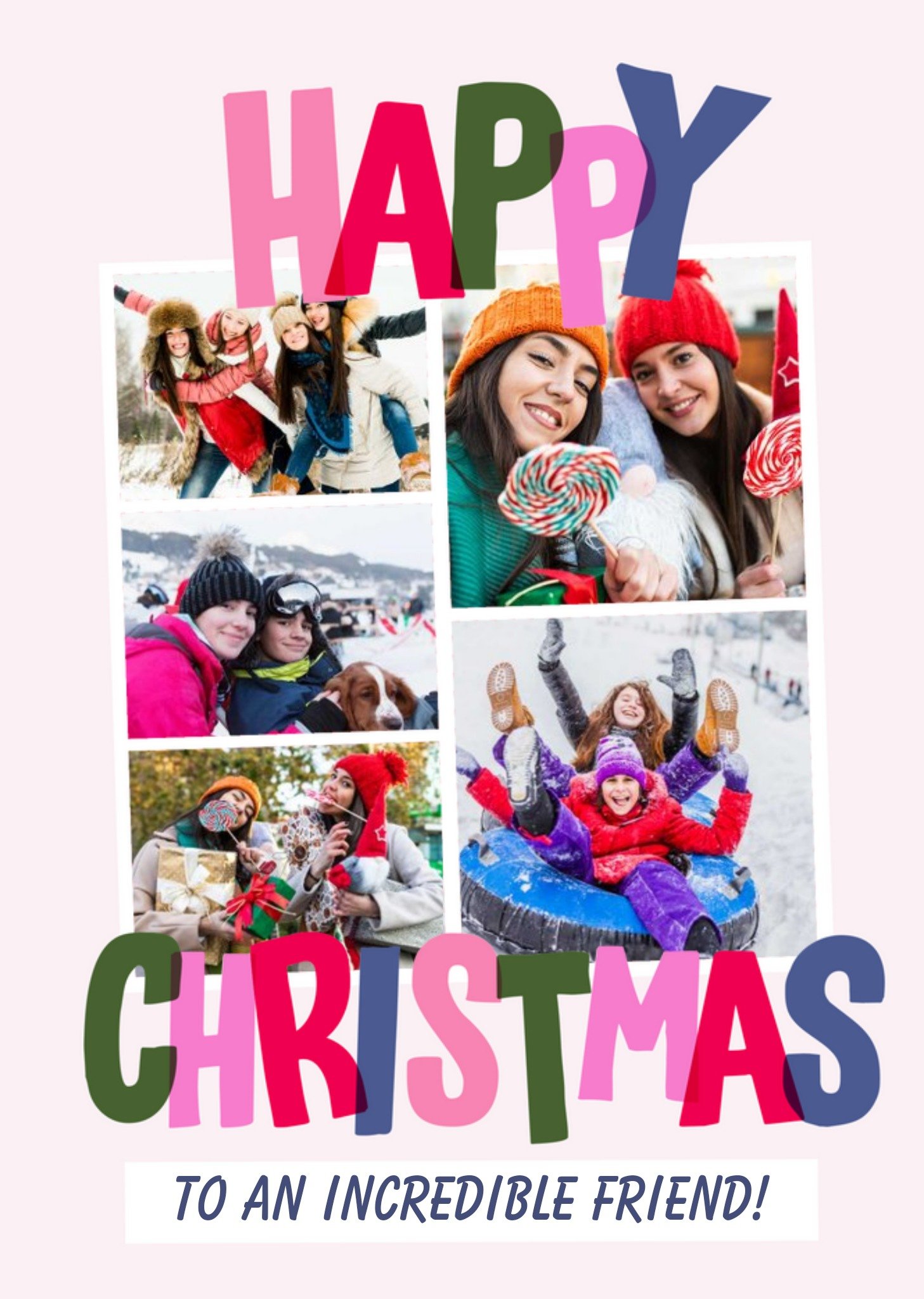 Colourful Typography With Five Photo Frames Photo Upload Christmas Card Ecard