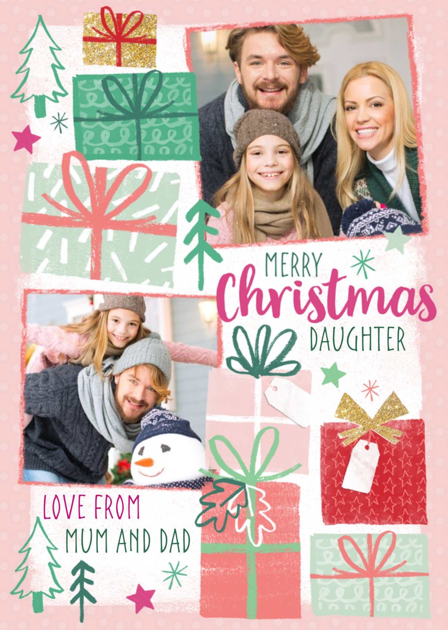 Christmas Wishes Pink Photo Upload Christmas Card Ecard