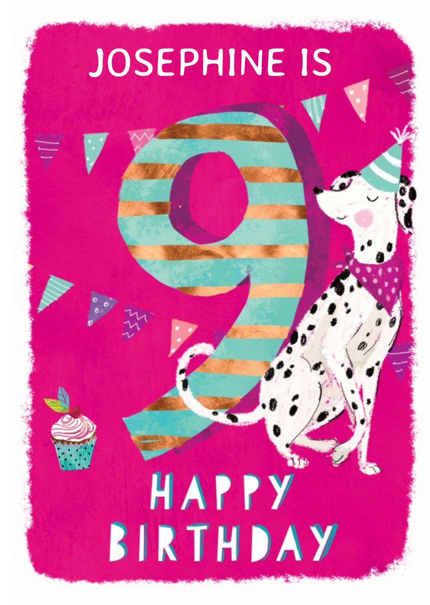 Ling Design - Kids Happy Birthday Card - Dalmatian Dog - 9 Today, Large