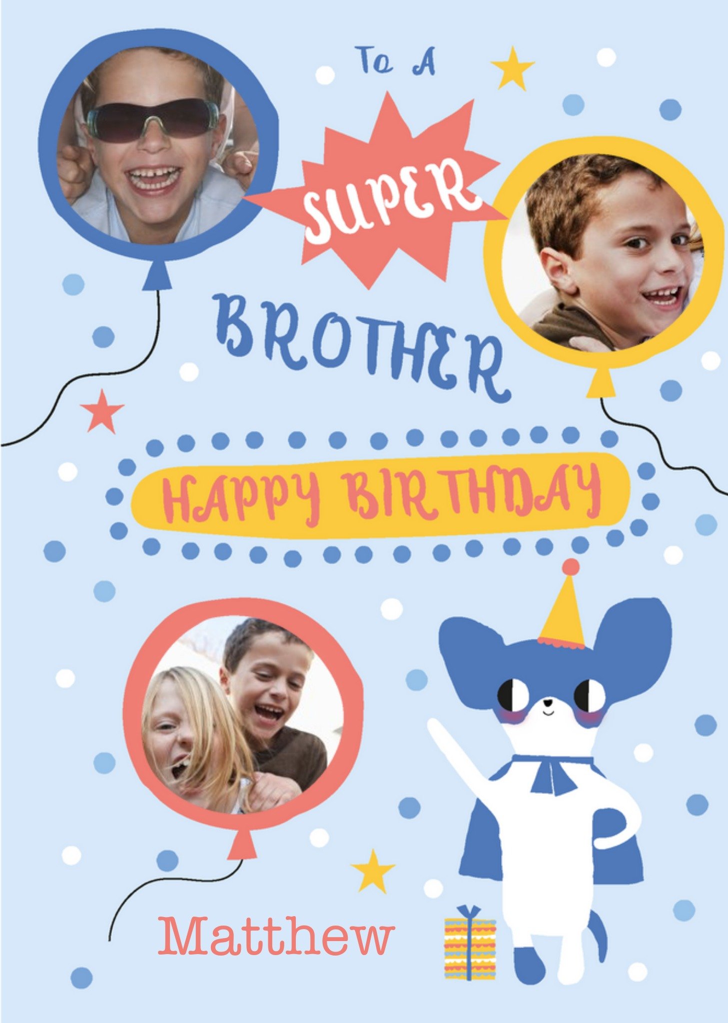 Moonpig Blue Dog Brother Birthday Photo Upload Card, Large