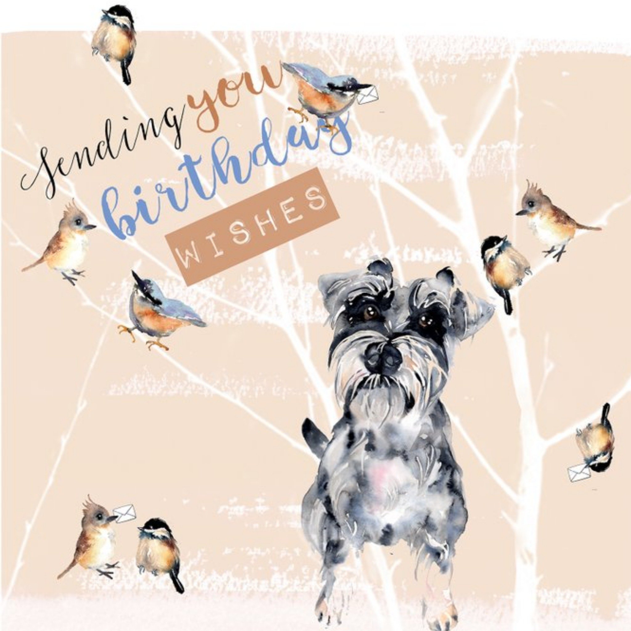 Moonpig Illustrated Watercolour Dogs Sending You Birthday Wishes Birthday Card, Square