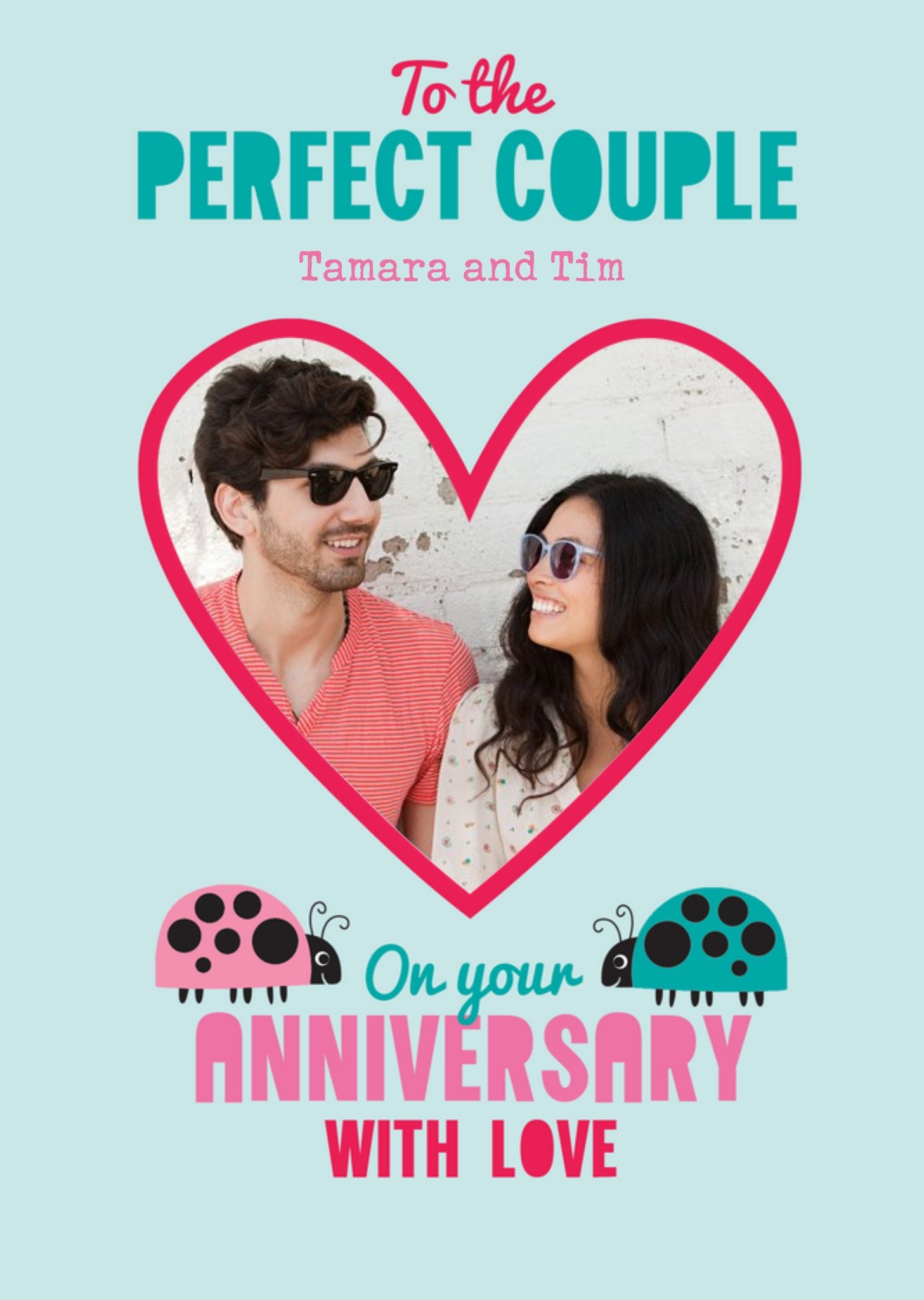 Heart & Ladybird Couple Editable Anniversary Card Ecard