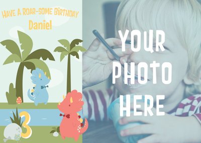 Cartoon Dinosaurs Have A Roarsome Birthday Photo Card