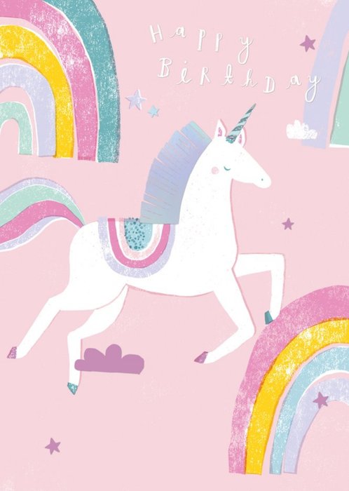 Unicorn Rainbows Cute Happy Birthday Card