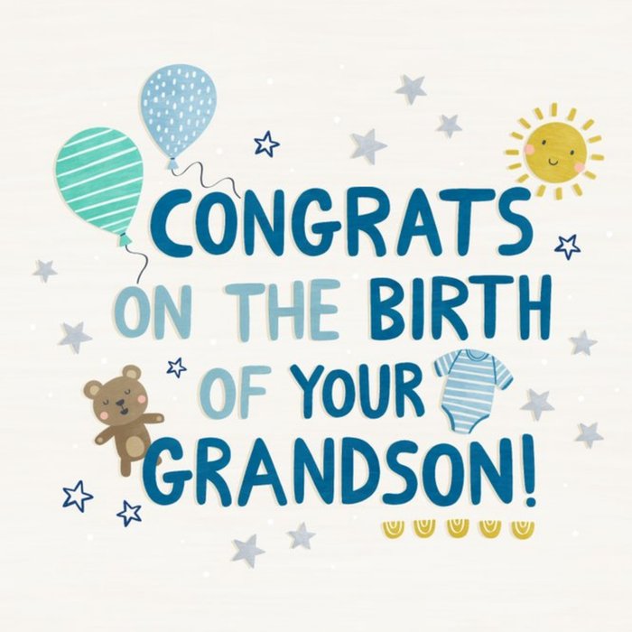 Typographic Congrats On The Birth Of Your Grandson Card 