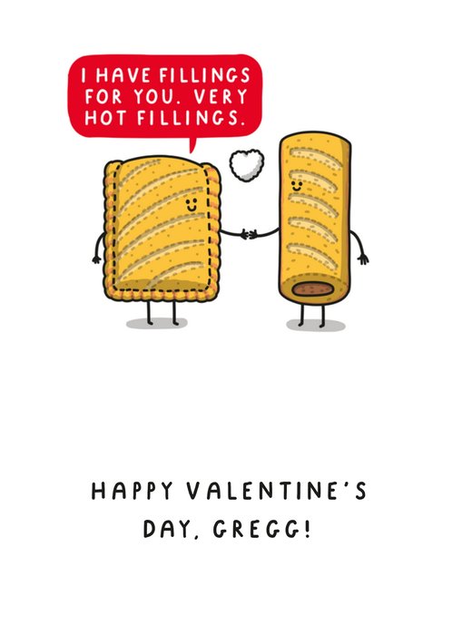 Funny I Have Fillings For You Illustrated Cartoon Sausage Rolls Valentine's Day Card