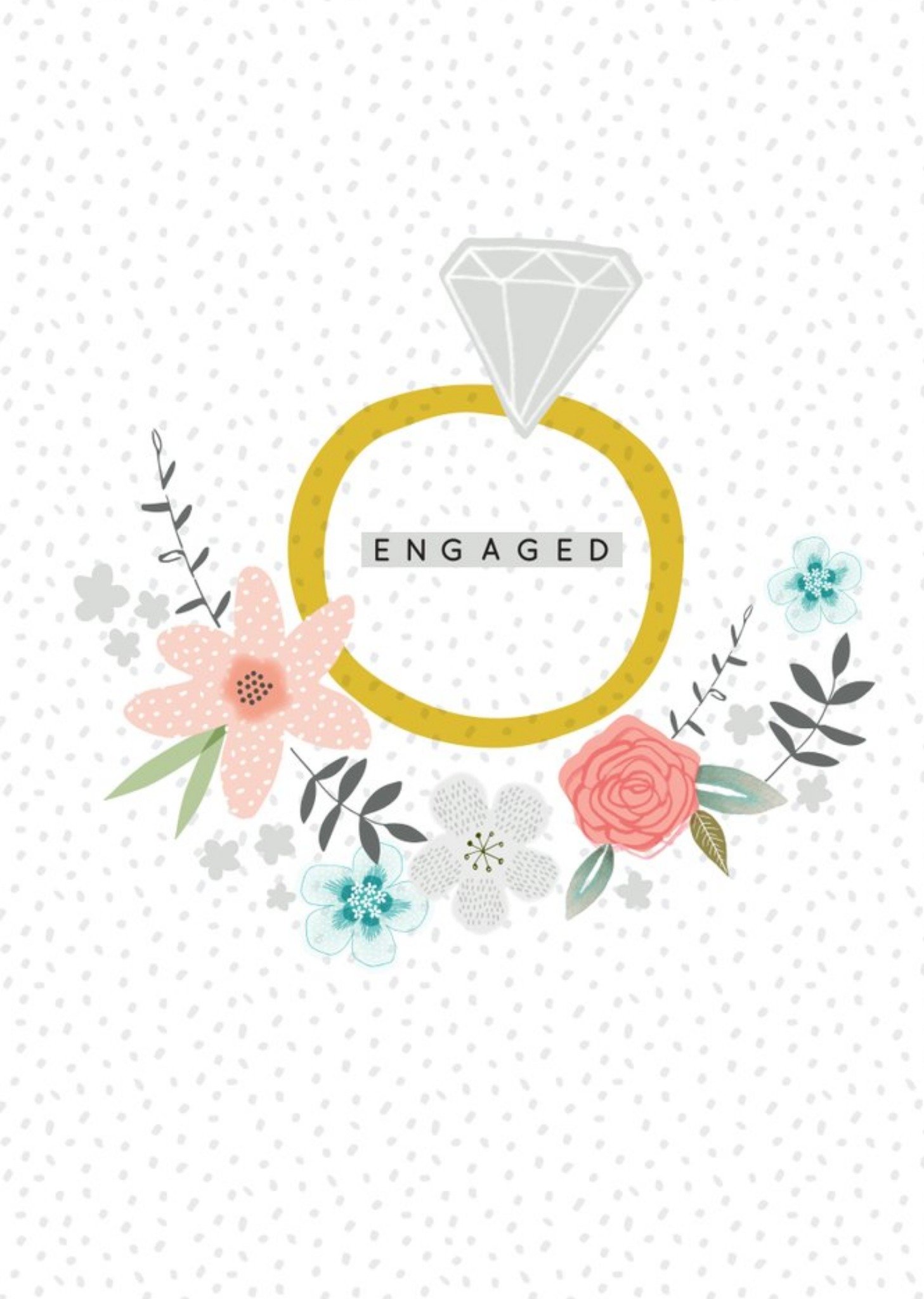 Illustrated Floral Diamond Ring Engagement Card Ecard