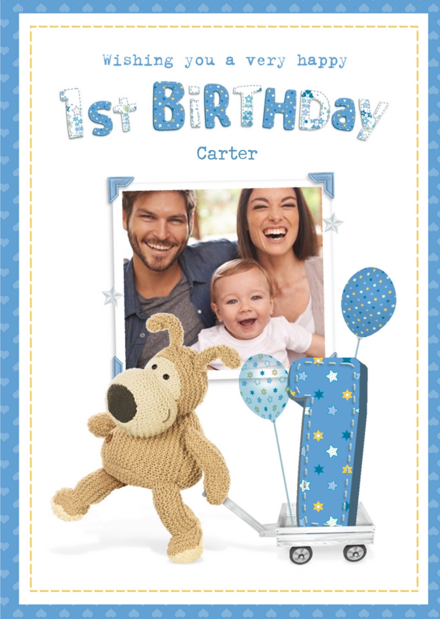 Cute 1st Birthday Photo Upload Boofle Card, Large