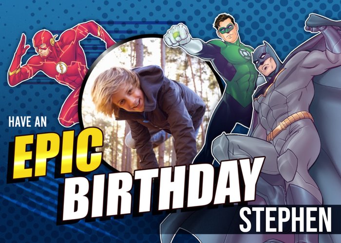 Justice League photo upload Epic Birthday card