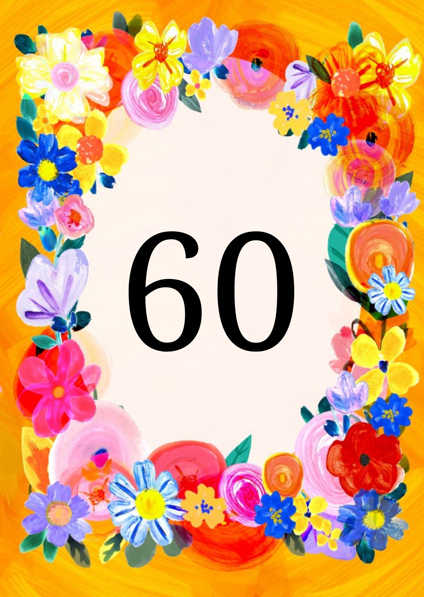 Moonpig Katt Jones Illustration Colourful Floral 60th Birthday Card Ecard