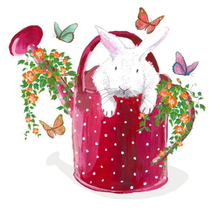 Bunny And Florist Watercan Personalised Happy Birthday Card
