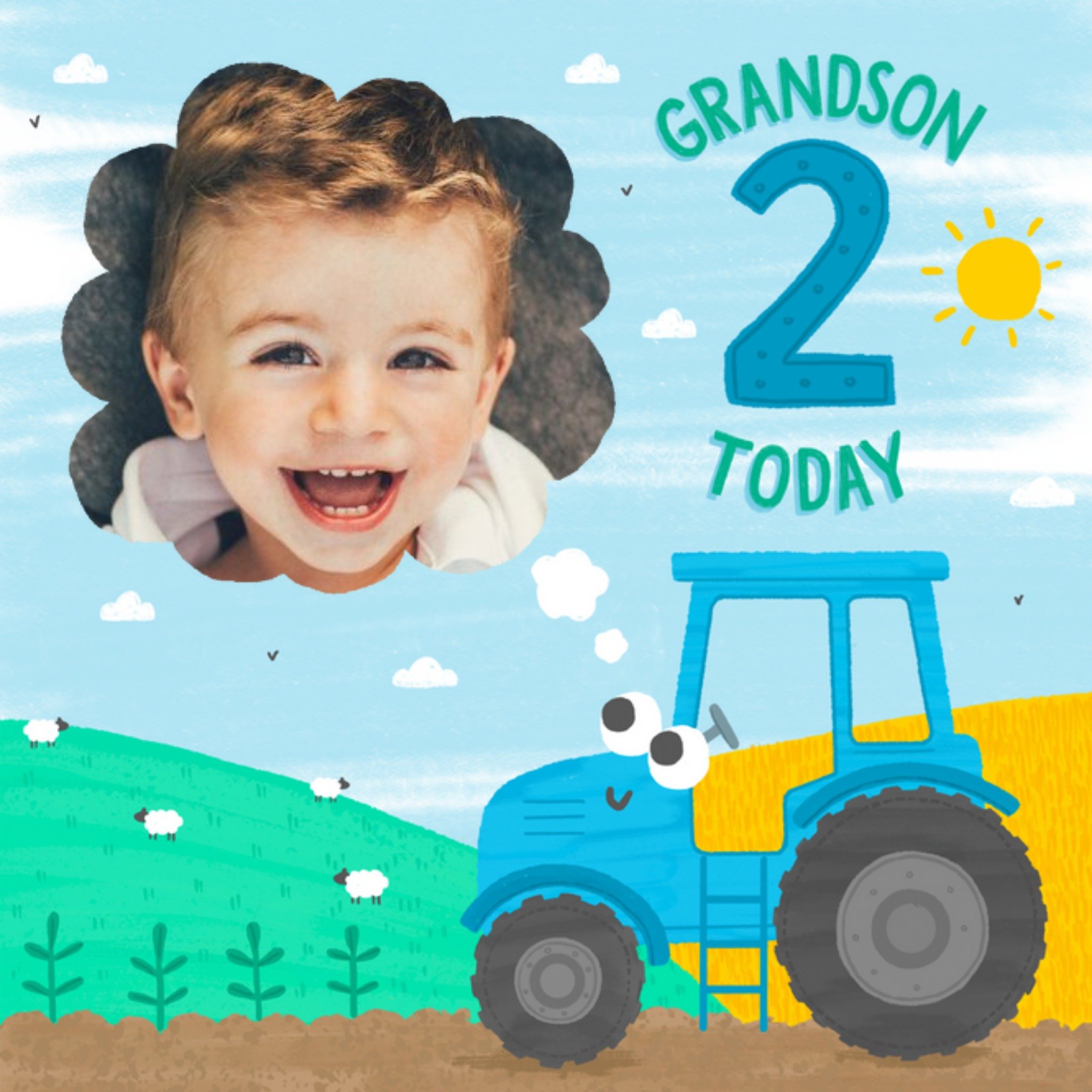 Moonpig Cute Tractor Grandson 2 Today Photo Upload Birthday Card, Large
