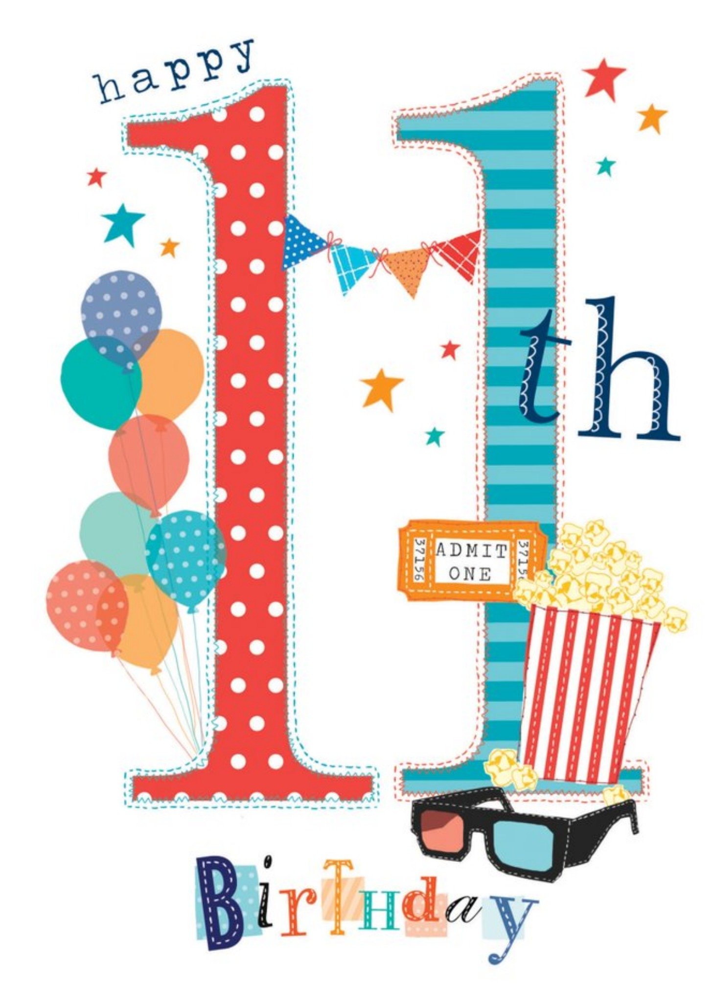 Typographic Movies Happy 11Th Birthday Card