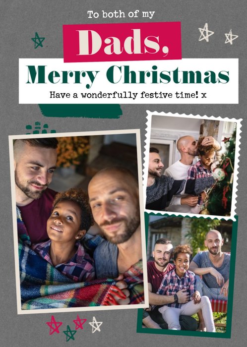 Modern Photo Upload Collage Christmas Card For Both Of My Dads