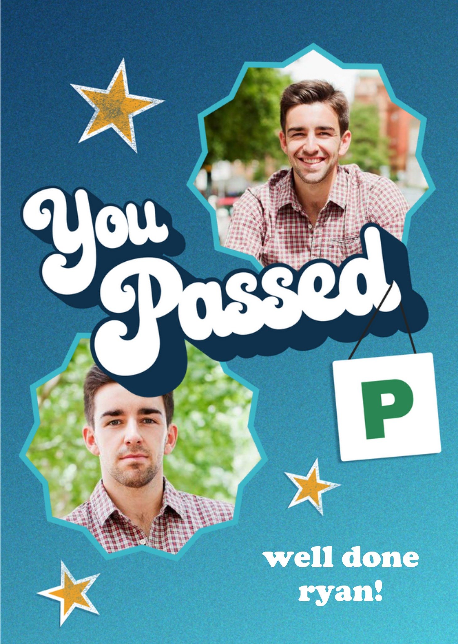 Retro Typography With Starburst Photo Frames You Passed Your Driving Test Photo Upload Card Ecard