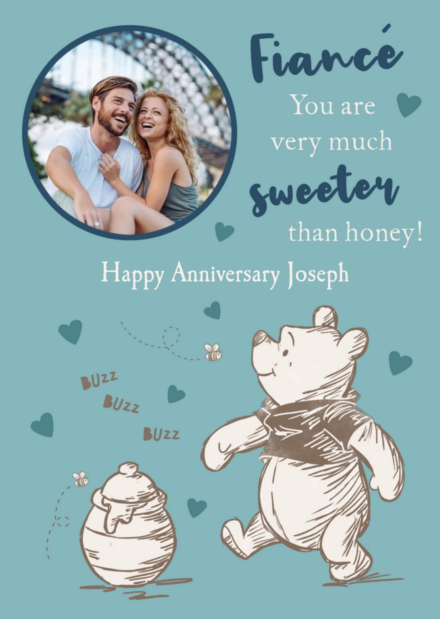 Disney Winnie The Pooh Fiancé Sweeter Than Honey Photo Upload Anniversary Card