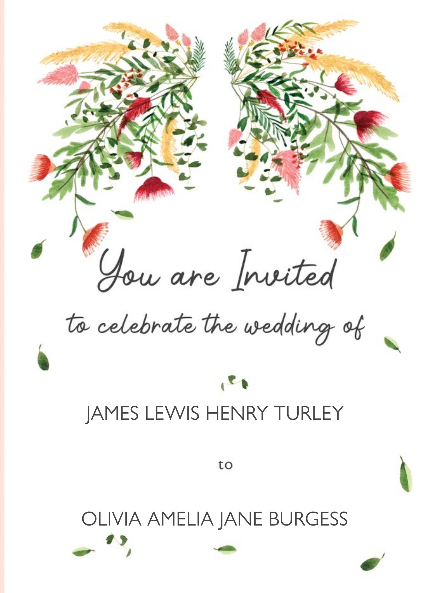 Moonpig Floral Personalised Wedding Invitation, Standard Card