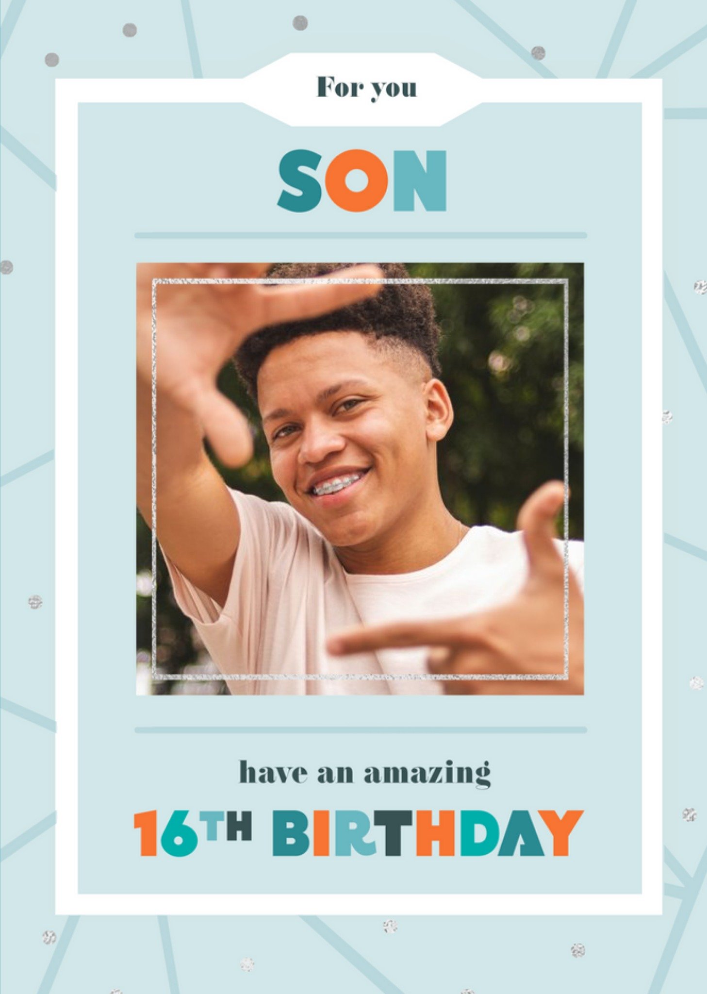 Son 16th Birthday Blue Photo Upload Card Ecard