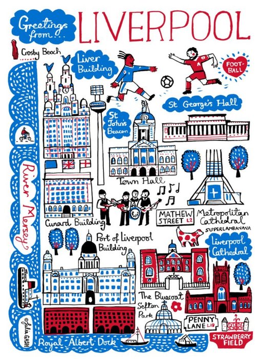 Illustrated Scenic Map Greetings From Liverpool Card