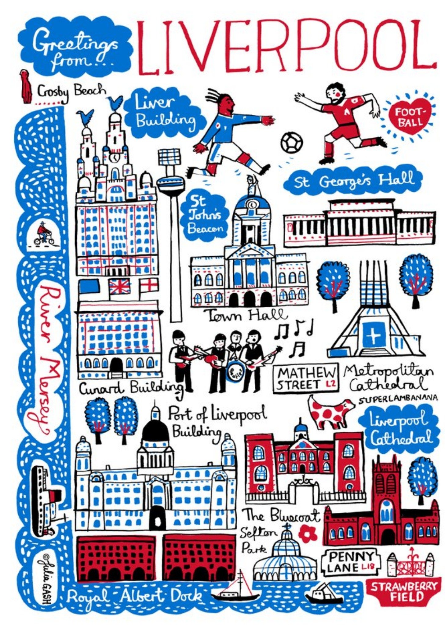 Illustrated Scenic Map Greetings From Liverpool Card Ecard