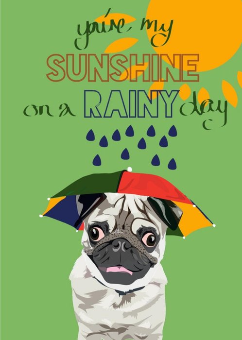 Illustrated Youre My Sunshine On A Rainy Day Pug Dog Card | Moonpig