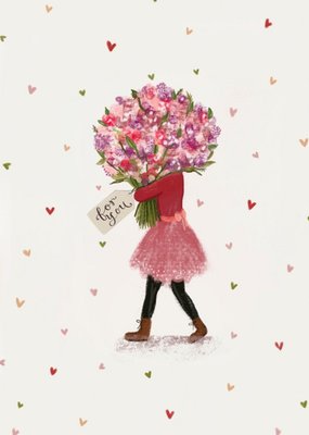 Illustration Of A Woman With A Large Bouquet Of Flowers Just To Say Card