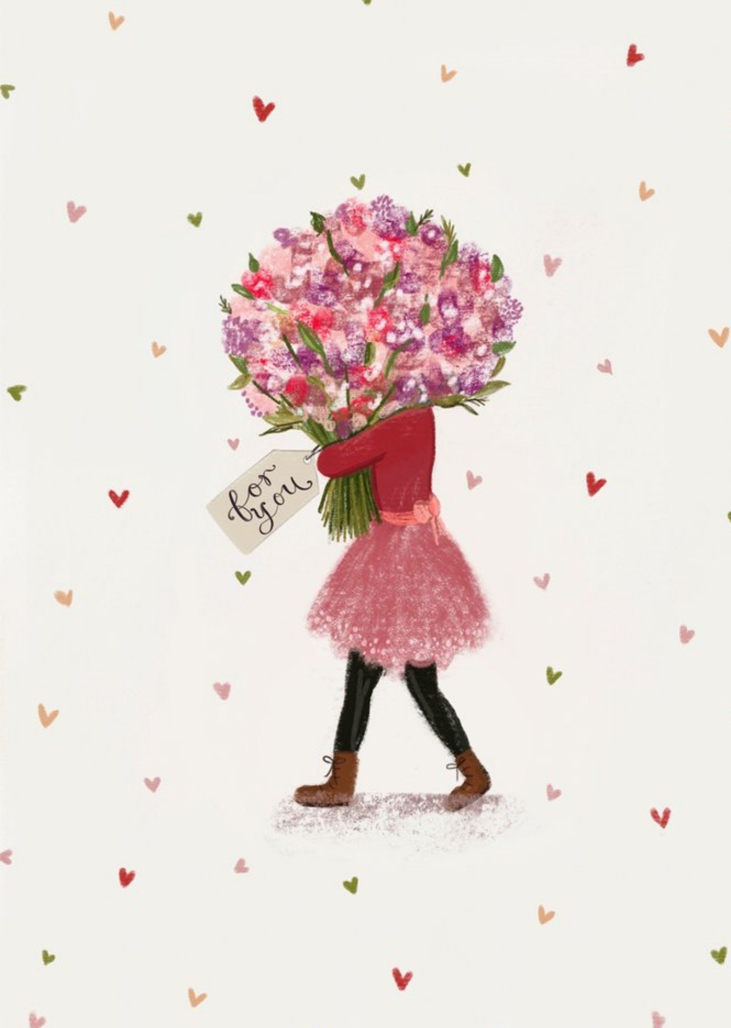 Just Eat Illustration Of A Woman With A Large Bouquet Of Flowers Just To Say Card
