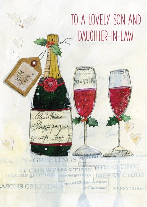 Son And Daughter In Law Champagne Scene Personalised Christmas Card