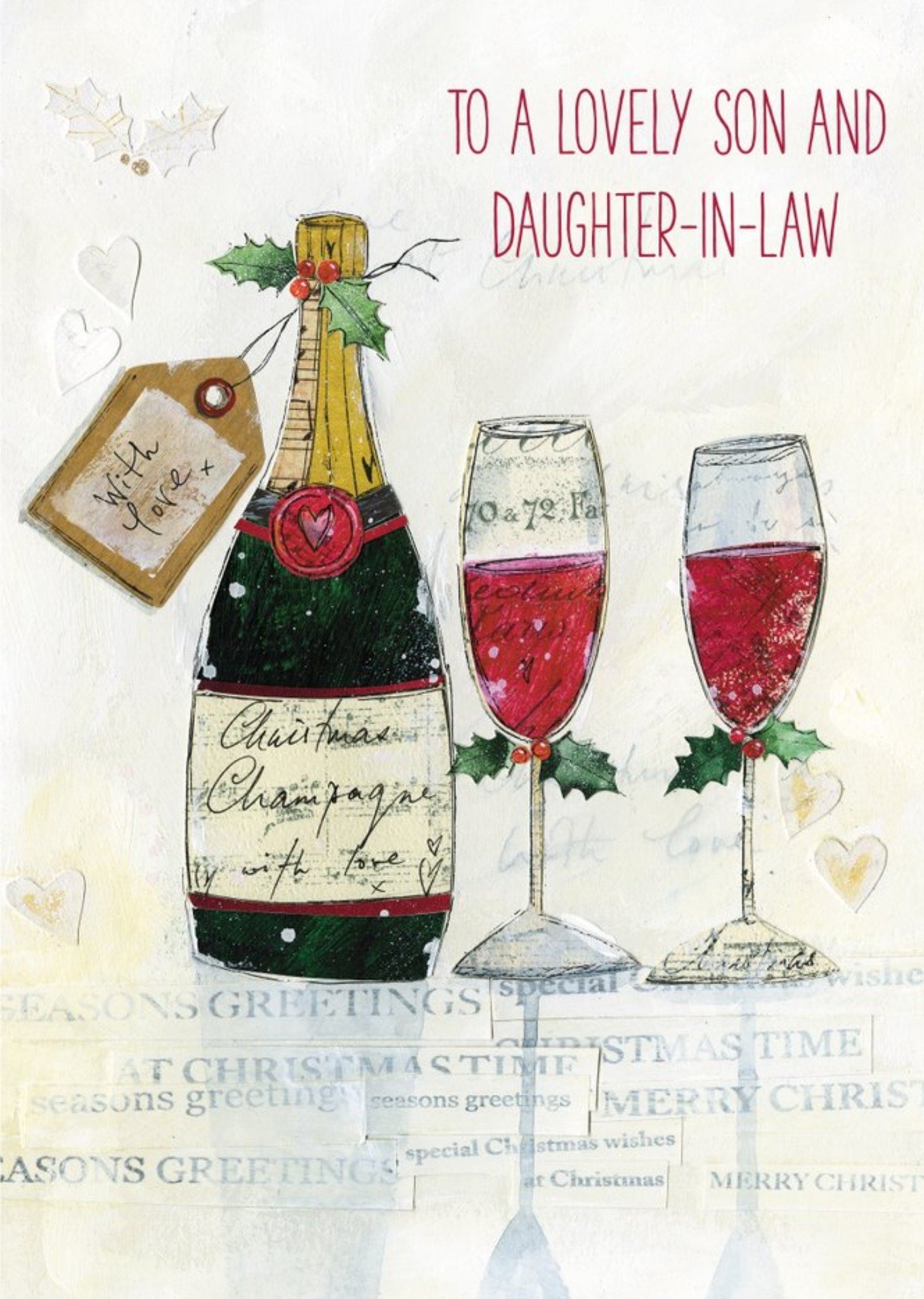 Son And Daughter In Law Champagne Scene Personalised Christmas Card Ecard