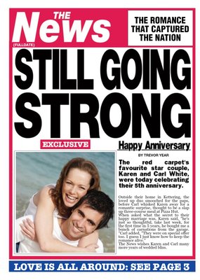 Still Going Strong Newspaper Headline Personalised Photo Upload Anniversary Card