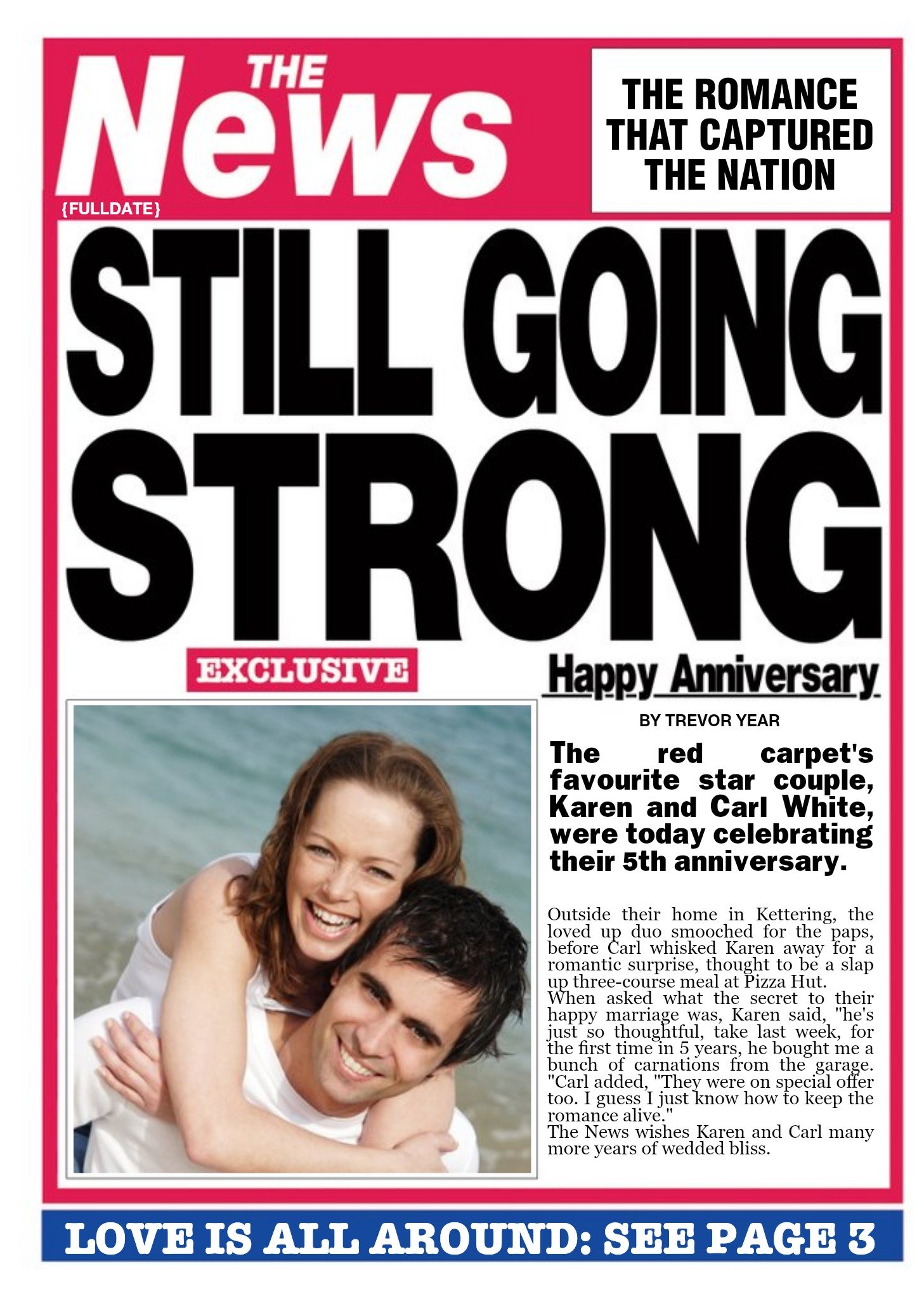 Moonpig Still Going Strong Newspaper Headline Personalised Photo Upload Anniversary Card, Large