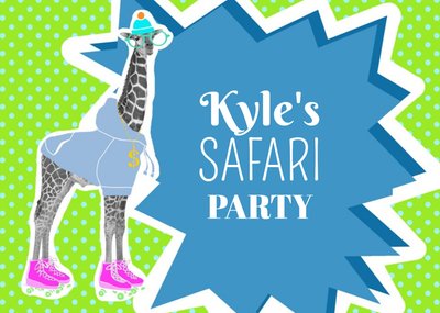 Roller Skating Giraffe Personalised Birthday Party Invitation