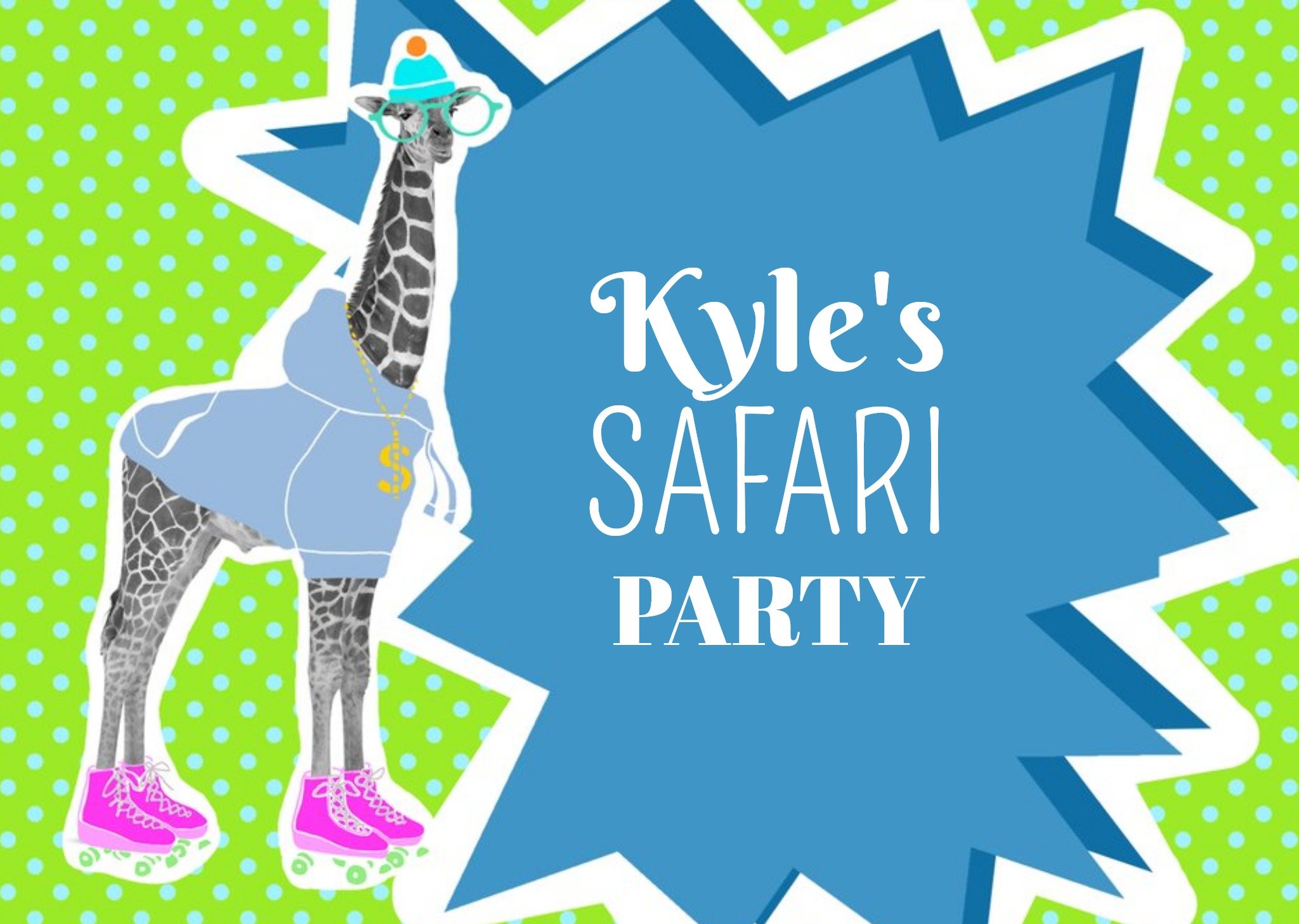 Moonpig Roller Skating Giraffe Personalised Birthday Party Invitation, Standard Card