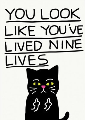 Jolly Awesome You Look Like You've Lived 9 Nine Lives Black Cat Swearing Card