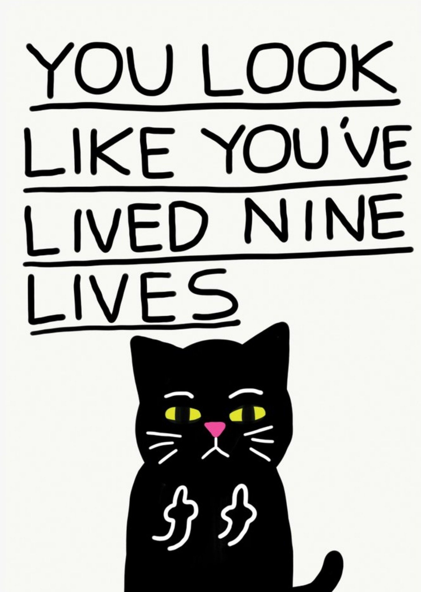 Jolly Awesome You Look Like You've Lived 9 Nine Lives Black Cat Swearing Card Ecard