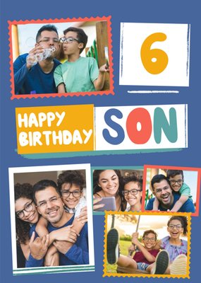 Modern Photo Upload Collage Son Happy Birthday Card